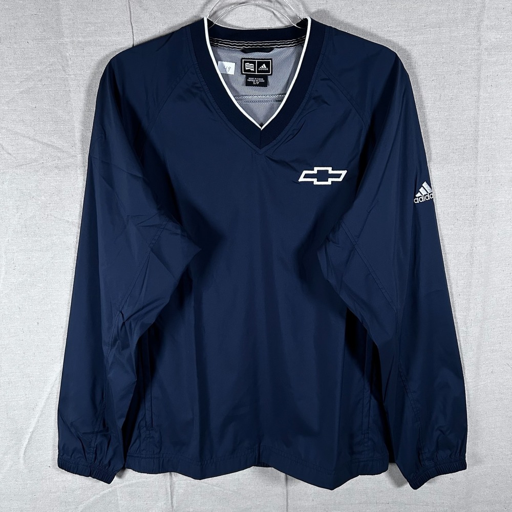 Adidas Chevrolet Windbreaker‎ Pullover Navy Blue V-Neck Climalite Mens Small